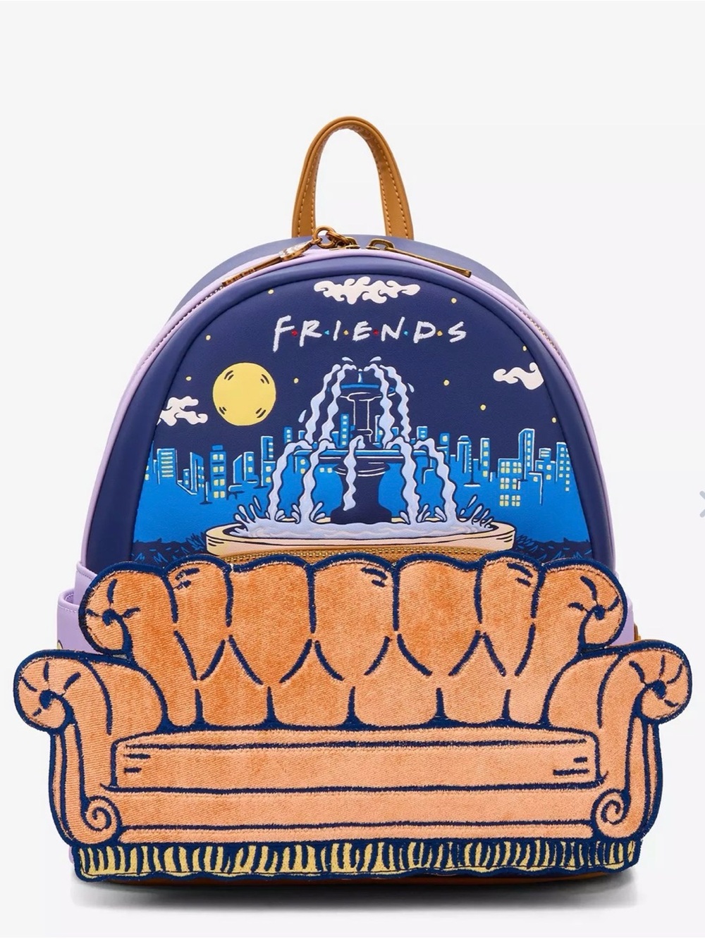 NWT🌼 Loungefly Purple and Tan FRIENDS Mini Backpack with Couch Applique